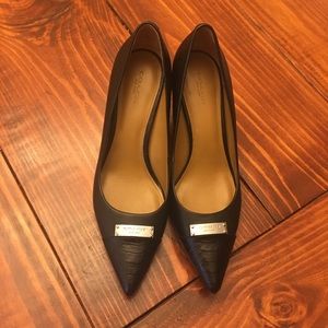 Coach Pointed-Toe Black Leather Heels